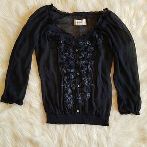 🌻A&F Navy Sheer Long Sleeve Top